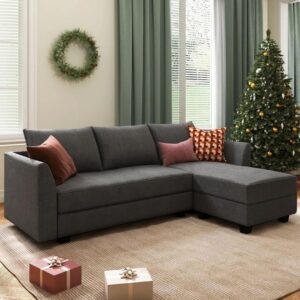 EIN'S 4 Seater Fabric RHS L Shape Sofa Set (Grey)