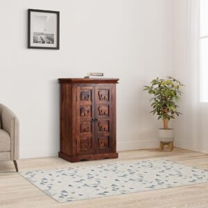 EIN'S Solid Sheesham Wood Sideboard with 2 Doors (Natural Finish)
