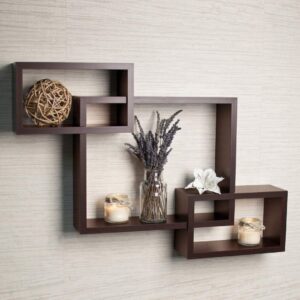 EIN'S Wooden Intersecting Floating Shelf Home Decorative Furniture for Home (Brown)