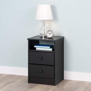 EIN'S Sheesham Wood Night Stand Bedside End Table with 2 Drawers Furniture for Bedroom (Black Finish)